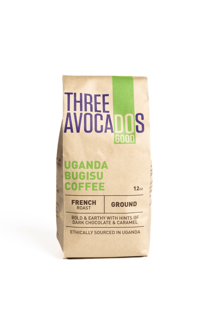 A brown bag of ground coffee from Uganda